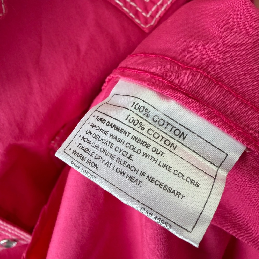 Ariat Western Snap Shirt Women Medium Hot Pink Rhinestone Bling Contrast Stitch - Picture 6 of 7